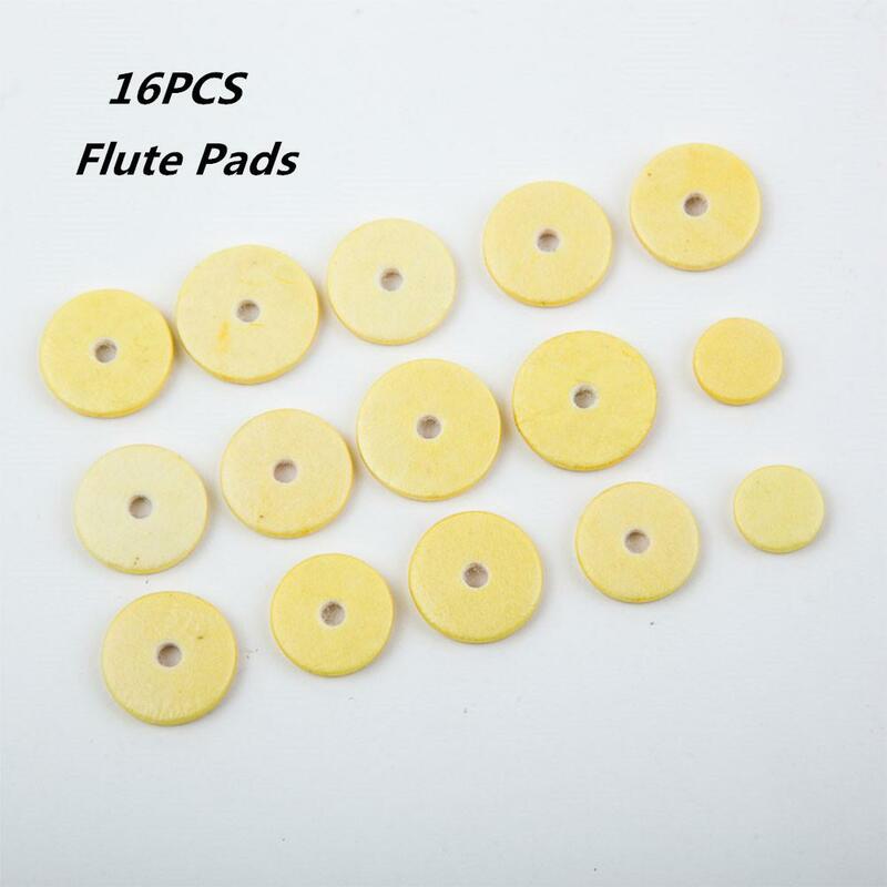 16pcs/Set Single Skin Leather Flute Pads Standard Size Woodwind Close Pads Replacement Instrument Part Accessories Yellow