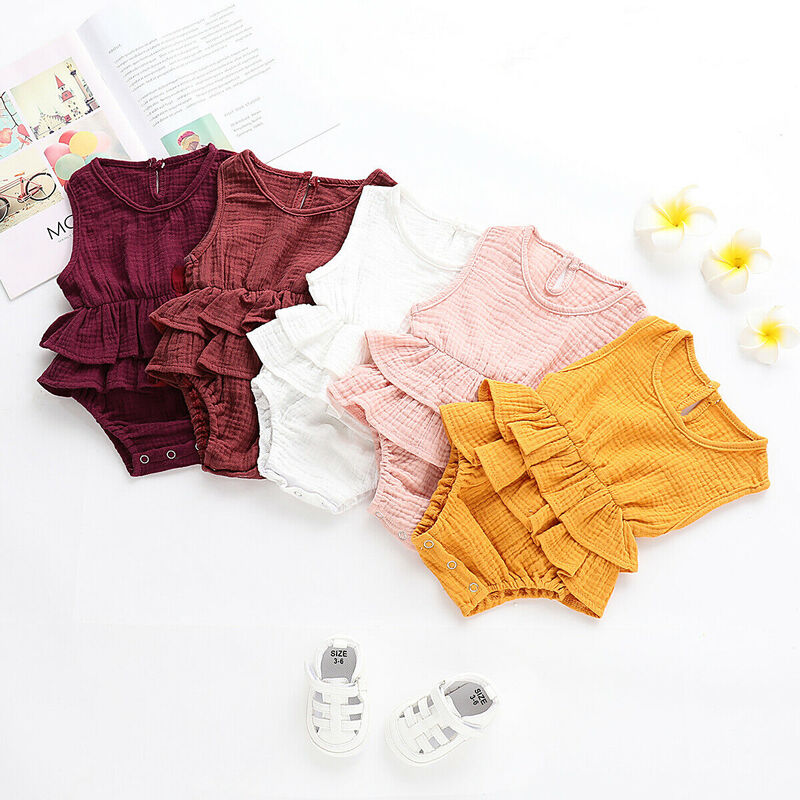 2019 Newborn Kid Baby Girl Clothes Sleeveles Romper Dress Cotton  Linen  Outfit