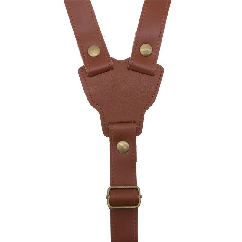 Y กลับ Bronze Hook สไตล์อังกฤษบุรุษ Suspenders Vintage Unisex หนังแท้ Suspender กางเกงสายคล้อง