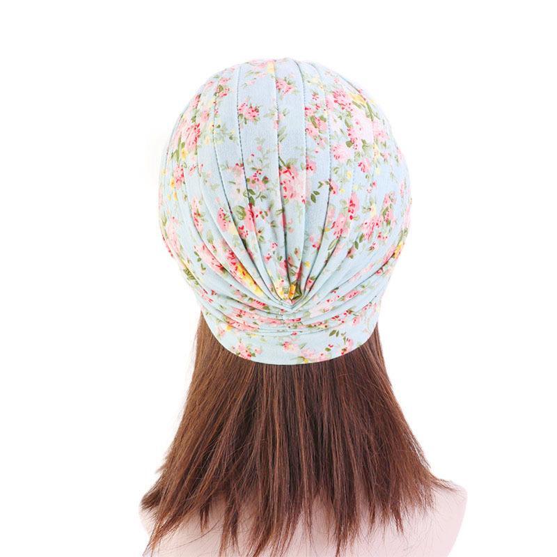 Turbante indiano muçulmano feminino hijab floral impresso chapéu câncer quimio boné capa de perda de cabelo islâmico gorro gorro cabeça cachecol plissado