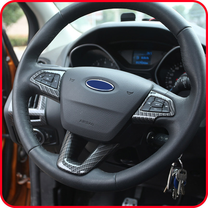 คาร์บอนไฟเบอร์ ABS สีพวงมาลัยรถตกแต่งสติกเกอร์สติกเกอร์สำหรับ Ford Focus 4 MK4 2014 2015 2016 2017 อุปกรณ์เสริม