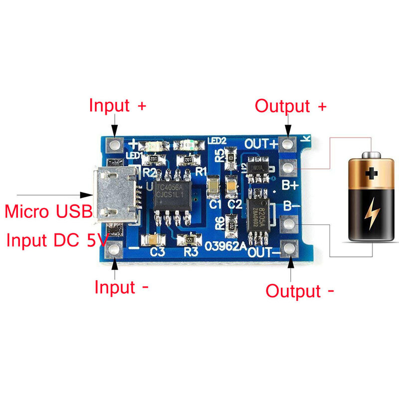 10pcs TP4056 5V 1A Micro USB Module 18650 Lithium Battery Charging Board Charger Module Protection Dual Functions