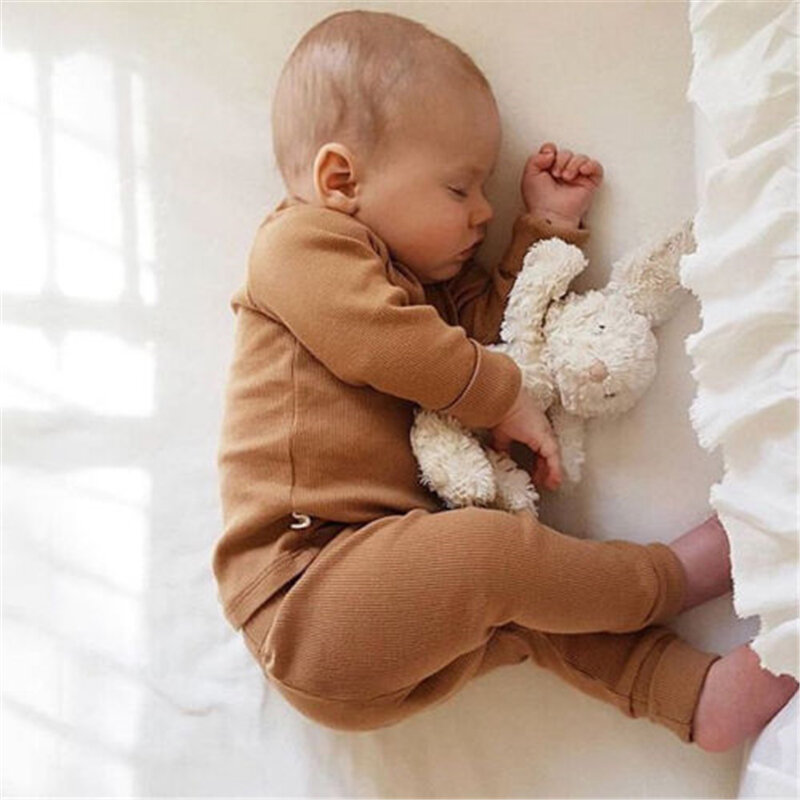 Doce bebê menino menina camisola roupas conjunto outono/inverno tricô quente macio manga longa camisas topos + calças pijamas pijamas conjunto