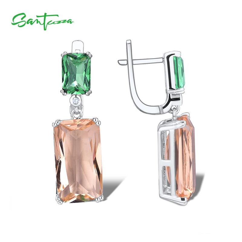 Santuzza Zilveren Oorbellen Voor Vrouwen 925 Sterling Zilveren Glanzende Groene Champagne Crystal Oorhangers Mode-sieraden