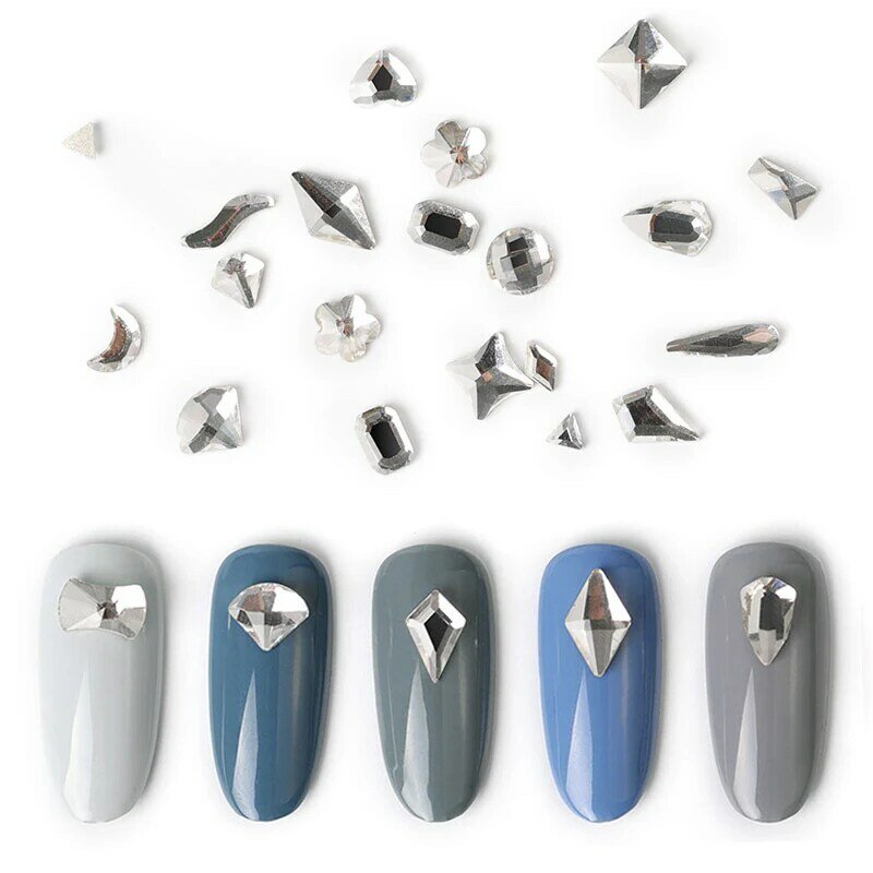 Nail Art strass 20 Pcs/Pack plat en forme de verre allongé cristal clair pierres pour 3D ongles accessoires de décoration outil