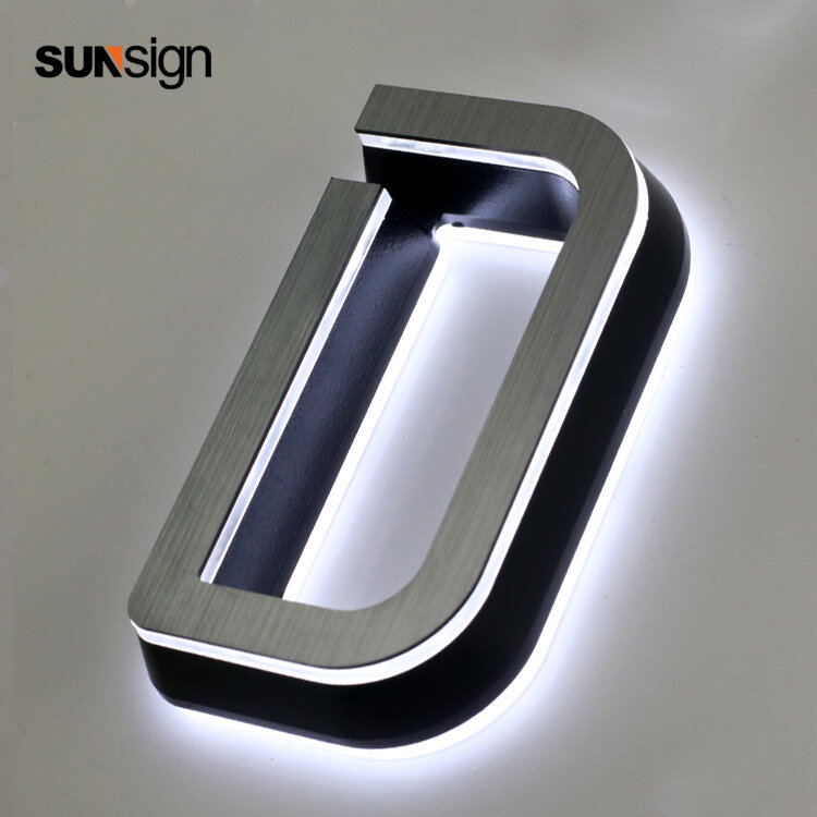 علامة أكريليك بإضاءة led ثلاثية الأبعاد ، سطح معدني مصقول للإعلان ، العلامات التجارية