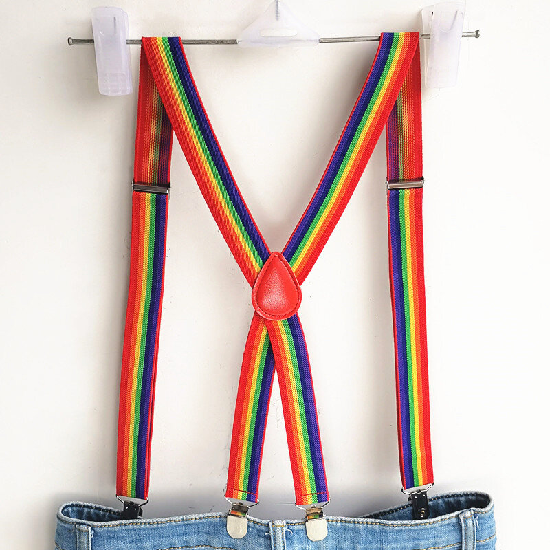 Baru Desain Pelangi Suspender Berkualitas Tinggi Pu Kulit Cross Adjustable Suspender Tetap Rok Celana Anak Kawat Gigi BD015