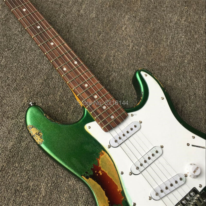 Guitarras reliquia antigua hechas a mano, fotos reales, venta al por mayor y al por menor, en Stock Do old guitarras, verde metalizado