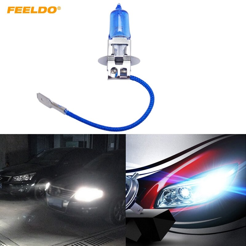 FEELDO 10 ชิ้นรถ H3 55 วัตต์ 12 โวลต์รถสีขาวหมอกหลอดไฟฮาโลเจนหลอดไฟ Led ไฟหน้ารถแหล่งกำเนิดแสงที่จอดรถ