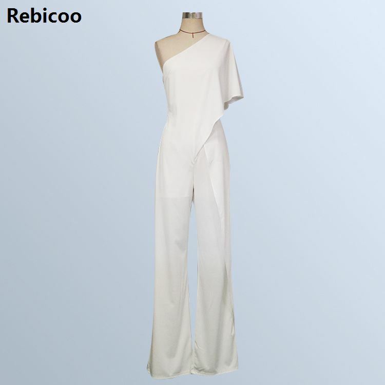 Macacão branco de um ombro feminino, calça larga feminina elegante, macacão casual, nova moda