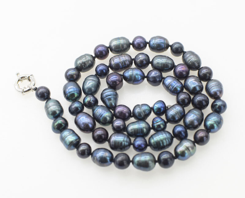 Collier de Perles d'Eau Douce Noires Rondes de 9 à 13mm, 20 Pouces, Naturel, FPPJ, pour Femme, Vente en Gros, 2018