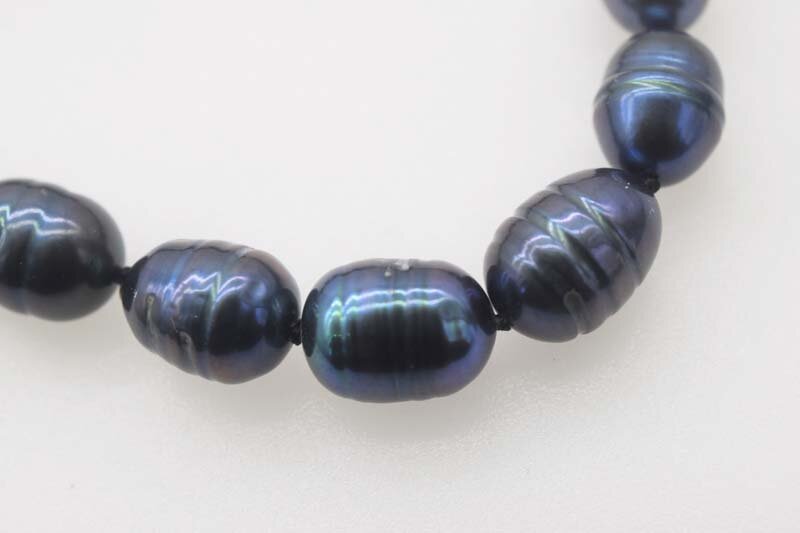 Collier de perles d'eau douce en forme d'œuf noir, 9 à 13mm, 17 pouces, cadeau naturel, vente en gros