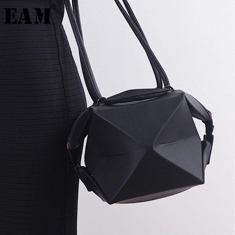 [EAM] 2019 Spring Woman New Personality Stylish High Quality Black Gray Color Deformable Leather Pu accessories All Match LI314