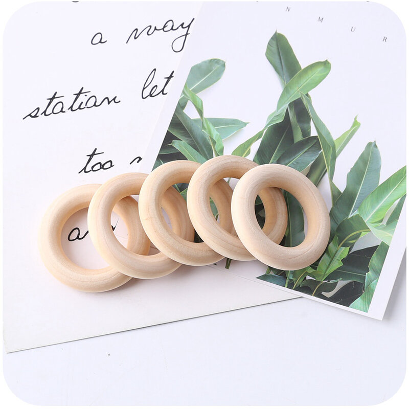 5Pc 70MM Natural Baby Wooden Teething Rings Teether Wooden Baby Teethers Baby Accessories For Kids DIY Crafts Children Goods Toy