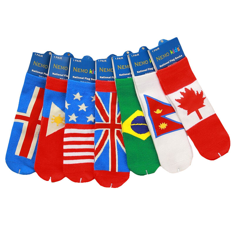 1 par de meias de meninos e meninas com bandeira nacionais, meias para bebês meninos e meninas, padrão de bandeira, reino unido, estados unidos, europa, 2-4 anos