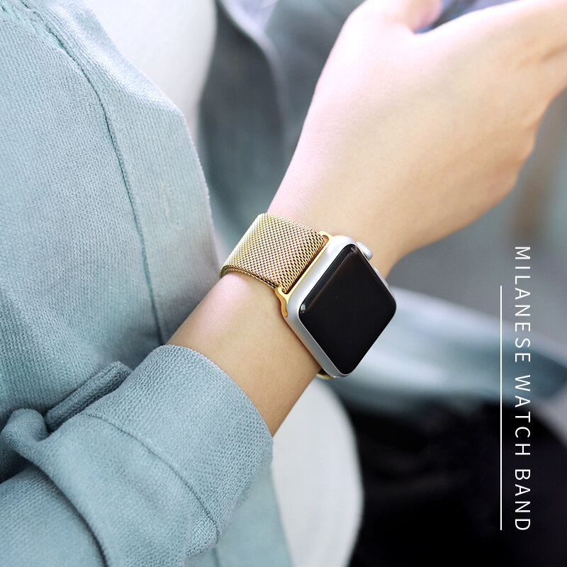 Milanese laço banda strap para apple watch 4 3 2 1 42mm 38mm iwatch4 banda 44mm 40 milímetros inoxidável pulseira de metal pulseira de aço