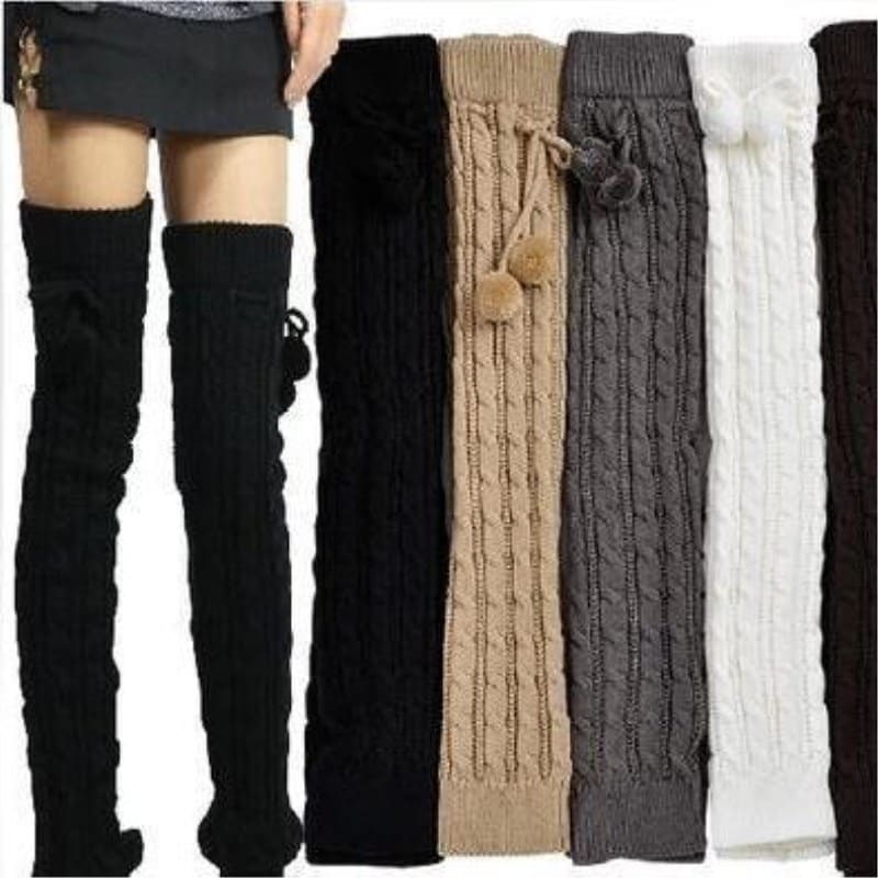 2018 New Fashion Casual Women Warm Winter Knitted Leg Warmers Knitted Socks Crochet Long Boots Socks with Hairball