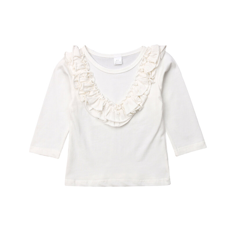 Fashion Baby Girl Solid Blouse Tops Autumn/Winter Cotton Long Sleeve Shirt Vintage Ruffled Blouse Tops 0-5 Year Child Blouse Top