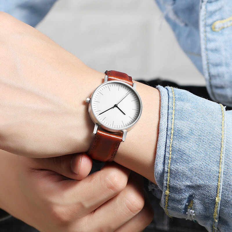 Bauhaus reloj de cuero de estilo minimalista Swiss Rhonda 763 movimiento Minimal 36mm Acero inoxidable Meshbelt reloj de pareja