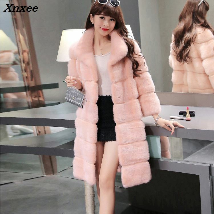 Xnxee Fashion Slim Faux Fur Coat Winter Solid Plaid Fur Slim Vintage Full Pelt Casual Long Down Hood giacche 2018 Outwear paill