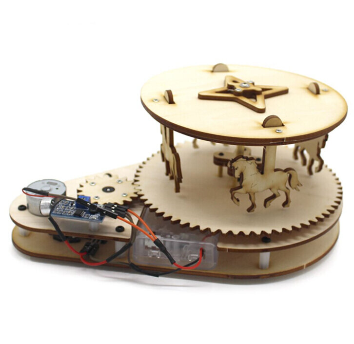 목재 조립 재료 물리 과학 장난감 크리 에이 티브 DIY 메리 고 라운드 아이 음성 제어 전기 모터 실험 교육