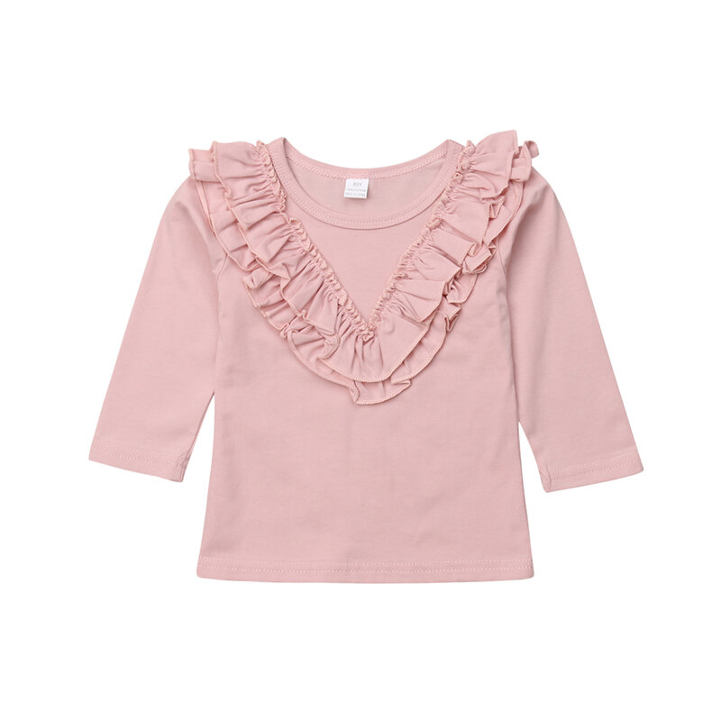 Модная однотонная блузка для маленьких девочек, осенне-зимняя хлопковая рубашка с длинными рукавами, винтажная блузка с воланами, топы, От 0 ...