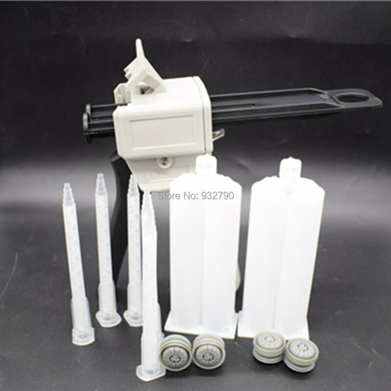 5pcs Epoxy Resin AB Glue Acrylic Adhesive Mixing Nozzle + 50ml 1:1 2:1 Dispensing Gun Caulking Gun Applicator + 2pcs Cartridge
