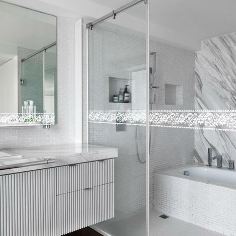 Papel tapiz de flores de encaje hermosas, pegatinas impermeables para puerta de espejo de baño, decoración de azulejos de cocina Diy, línea de cintura Ez062