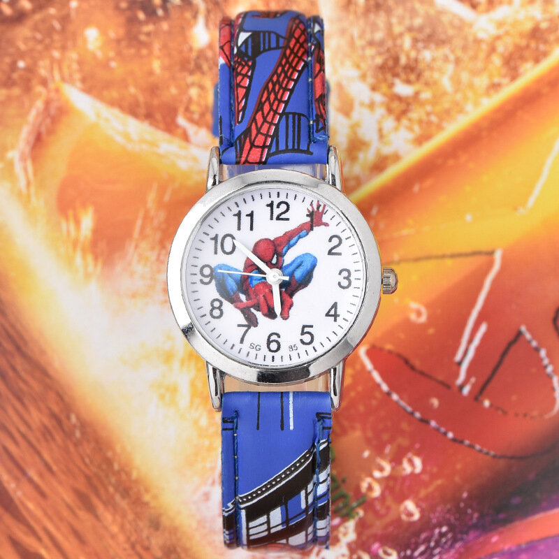 Zegarek Disney SpiderMan uroczy bajkowy zegarek zegarki dla dzieci chłopięcy prezent na Boże Narodzenie skórzany zegarek kwarcowy