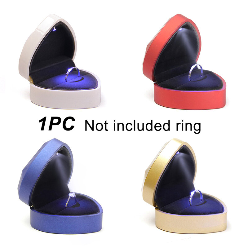 LED Light obrączka uchwyt skrzynki małżeństwo organizator kształt serca wyświetlacz aksamitne pudełko na pierścionki propozycja ślubna przechowywanie biżuterii