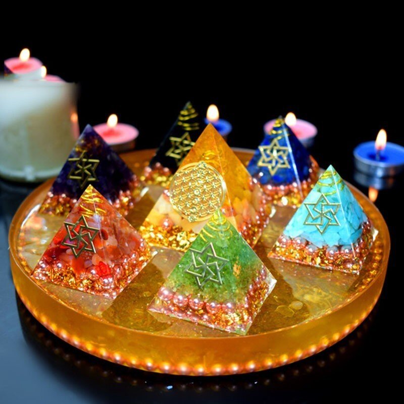Aura reiki pirâmide orgonita sete estrelas torre array sete chakras transbordo riqueza ajuda carreira amor família presente feliz