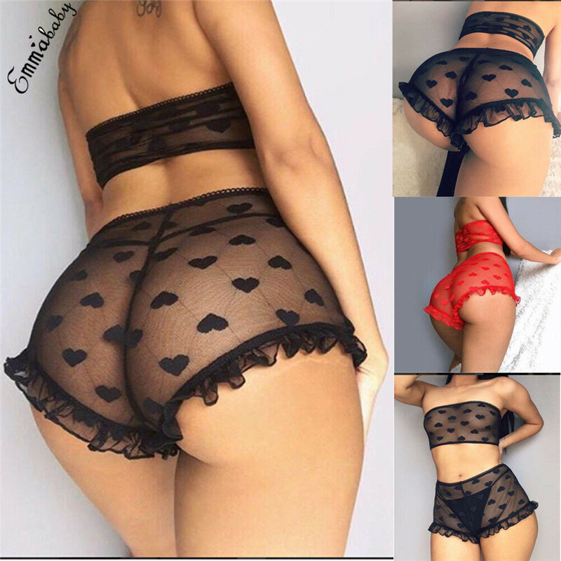 Womens Sexy Lingerie Heart Shape Print Lace Lingerie Sexy Hot Erotic Babydoll High Stretch G-string Sexy Underwear Babydoll S-XL