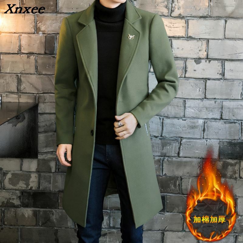 2018 Long Jackets & Coats Single Breasted Casual Mens Wool Blend Jackets Full Winter For Male Wool Overcoat 3XL 4XL Xnxee