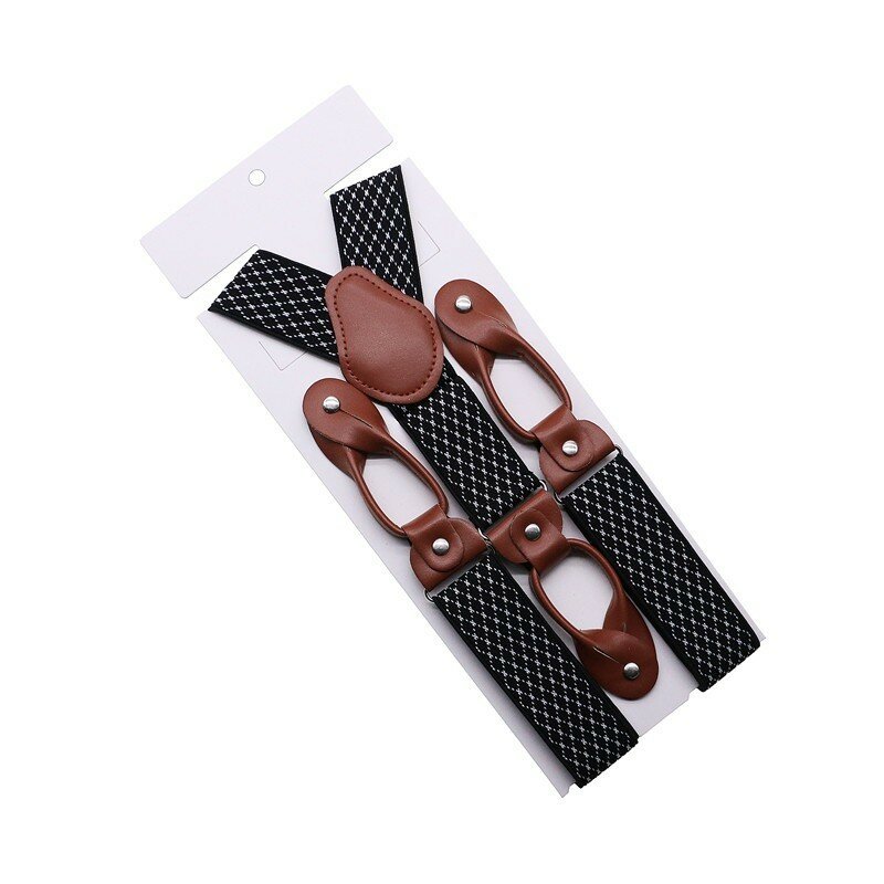 35mm szerokość szelki dla mężczyzn brązowy skórzany przycięty przycisk koniec elastyczny Tuxedo Y powrót mężczyźni moda szelki spodnie szelki tata prezent