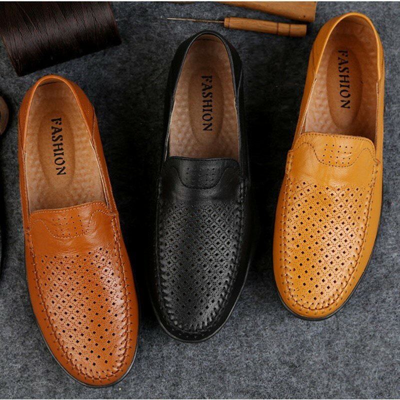Zollrfea Sapatos Da Moda Marca de Luxo Ocasional Homens Verão Mocassins de Couro Genuíno Mocassins Respirável Deslizamento Em Sapatas de Barco JB0029