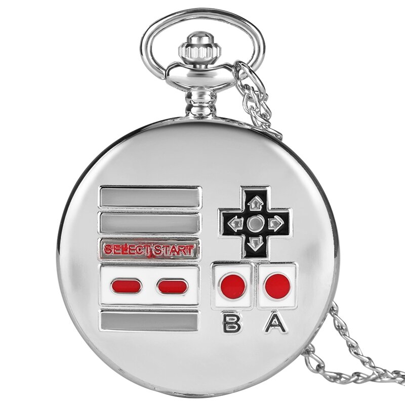 Creative Gamepad Theme Quartz Pocket Watch Silver Retro Necklace Pendant Watch Gifts for Men Women  Kids Game Fans Collectibles