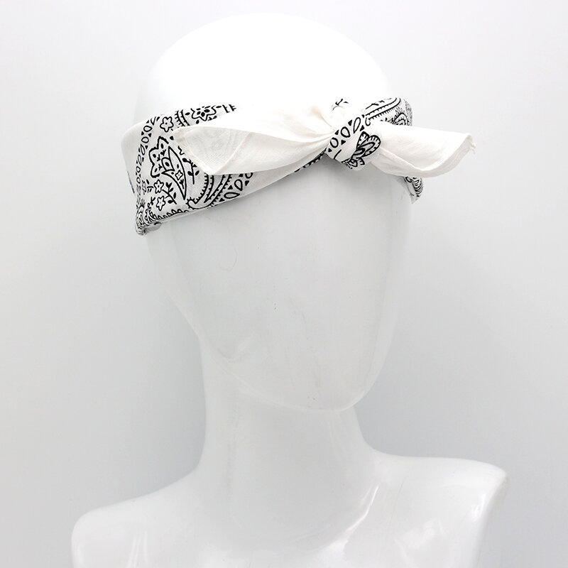 Black White Cotton Bandanas Men Pocket Squares Scarves Paisley Headband Women Hairband Handkerchief