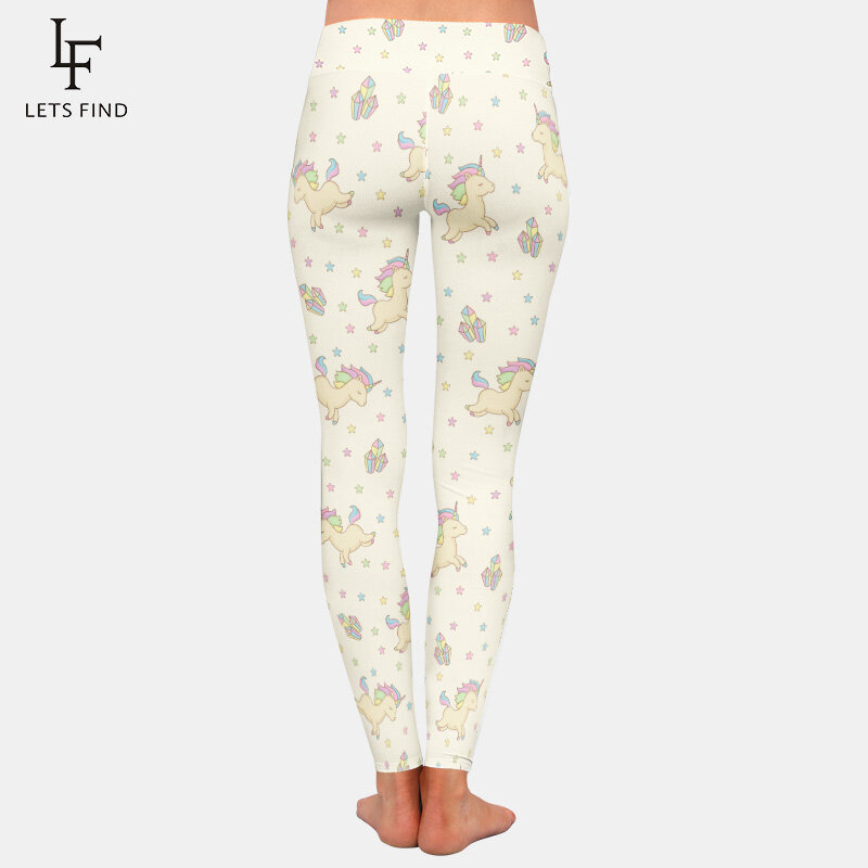 Nova moda feminina leite de seda cintura alta leggings 3d impressão unicórnio alta elástica casual confortável leggings