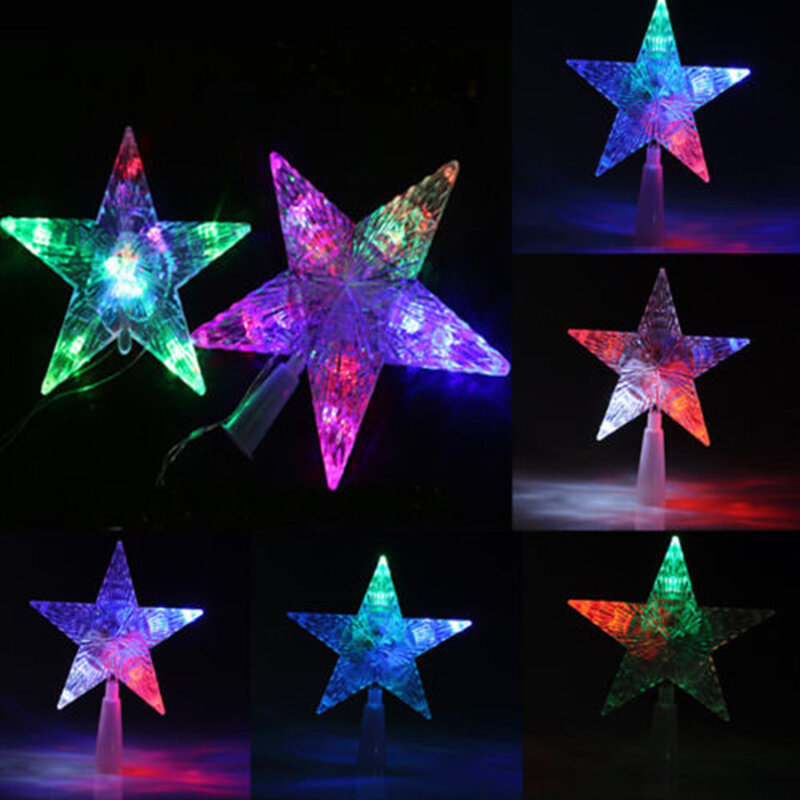 1 pçs hogar paraíso cor mudando natal árvore topper estrela brilhante girando luz festa lâmpada led decoração