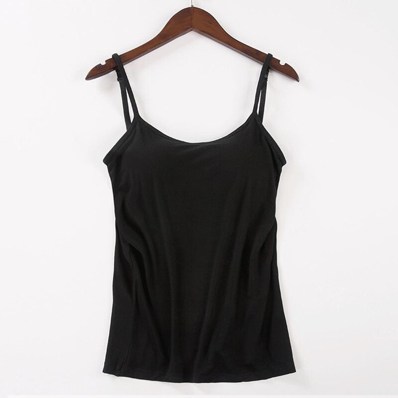 2020 Women Solid Tank Tops Adjustable Strap Built In Cup Padded Wireless Camisole Camis Vest Female Home Basic Tank Top