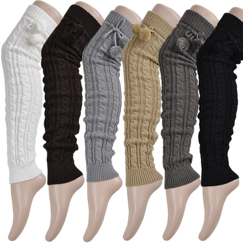 Kaus Kaki Penghangat Kaki Solid Hangat Musim Gugur Musim Dingin Sepatu Bot Rajutan Di Atas Lutut Panjang Bantalan Lulut Wanita Bagian Bawah Kaus Kaki Lutut Tinggi