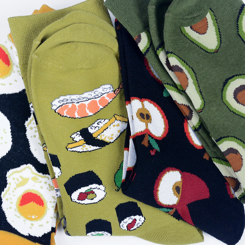 Мужские носки с забавным рисунком авокадо, яблоко, яйцо, гамбургер, счастливая еда, Харадзюку, хип-хоп, уличный стиль, модные хлопковые короткие носки