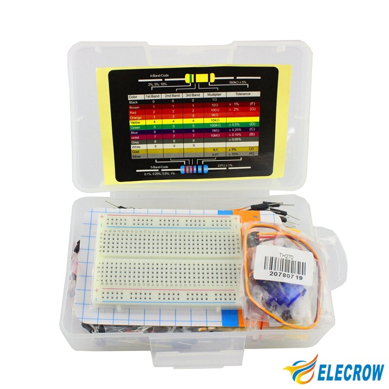 Elecrow arduino starter kit para iniciantes kit componente diy com placa de pão cartão resistência peças eletrônicas na caixa de plástico