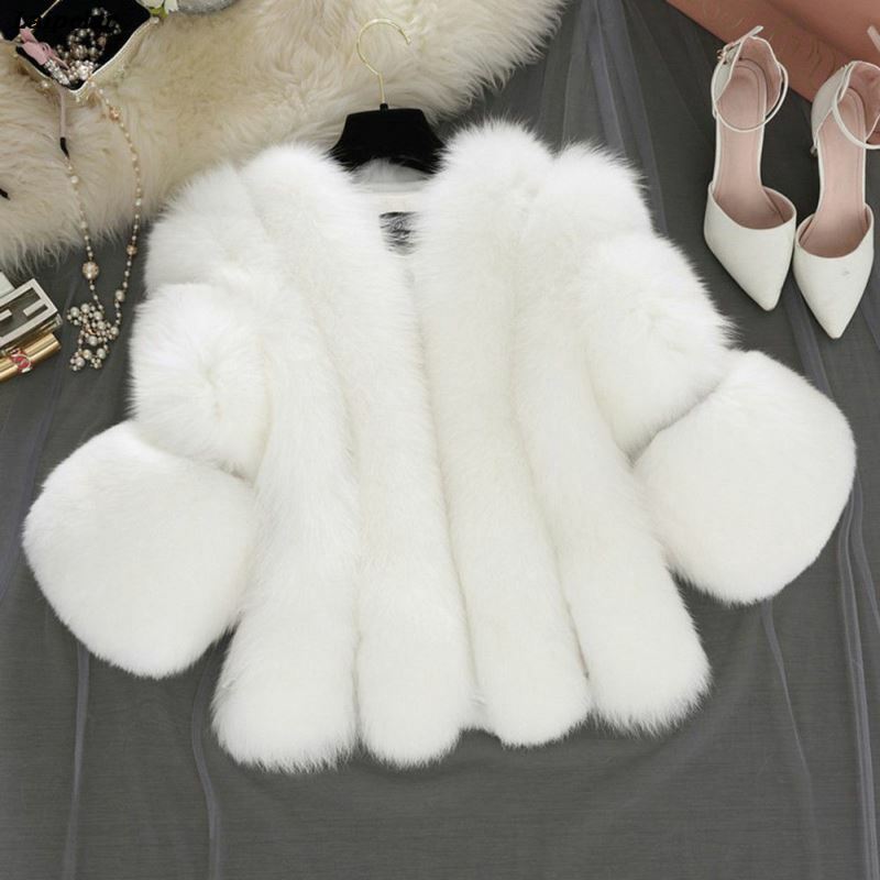Furry Fur Coat Women Fluffy Warm Long Sleeve Outerwear Autumn Winter Coat Jacket Hairy Collarless Overcoat  3XL A4