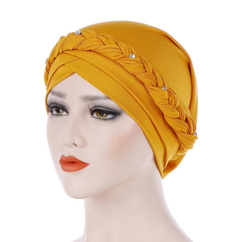 Braid อิสลามผ้าไหมโพลีเอสเตอร์สวดมนต์หมวกห่อหมวก Hijab ผู้หญิง Peci Muslim อิสลาม Hijab Turban