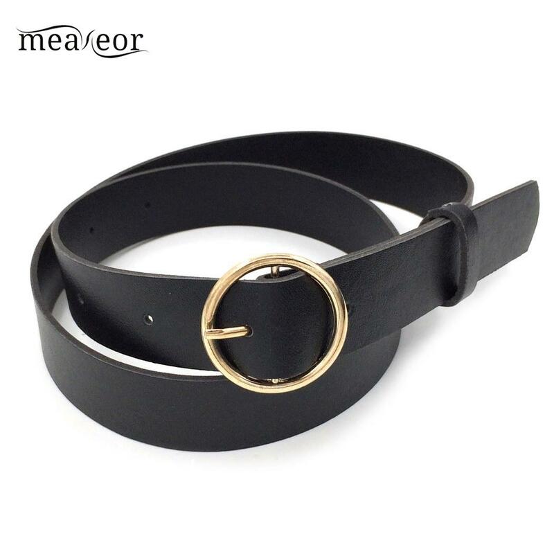 Meaneor Fashion Women Belt Solid Round Shape Buckle Waist Belt Casual Leather Belts for Men Women Strap Brand Classic Belt