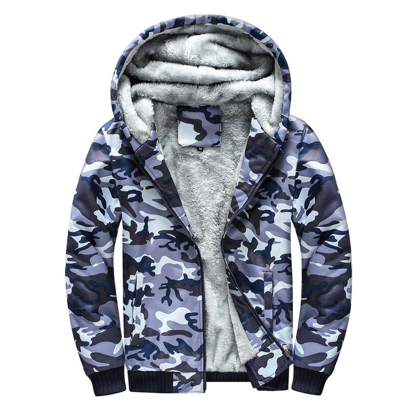 Rebicoo-chaqueta con capucha de camuflaje para hombre, abrigo cálido de lana con cremallera, abrigo de invierno
