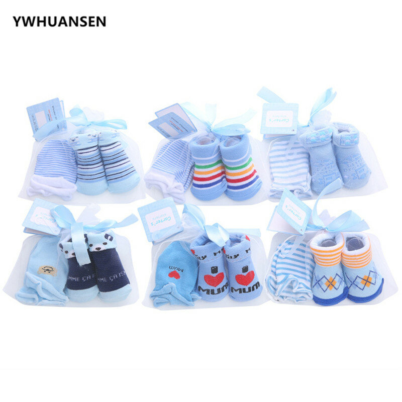 2 Pairs/lot Gift Present Cute Striped Dot Newborn Girls Boys Socks+Gloves In A Gift Bag Excellent Baby Shower Registry
