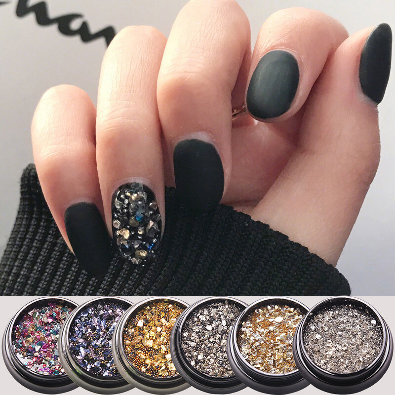 HNUIX 6 Color Crushed Style Irregular Stone Small Nail Beads 3D Nail Art DIY Design Manicure Decoration In Box Accessories