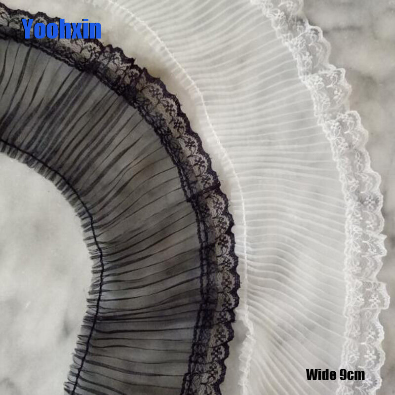 9 cm szeroki gorący bawełniane haftowane biały czarny kwiat tiul koronki tkaniny Dubai do szycia DIY wykończenia Fringe aplikacja wstążka kołnierz wystrój